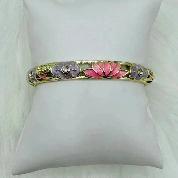 Purple & Pink Flower Enamel Cloisonne Bracelet Bangle - Picture 7 of 8